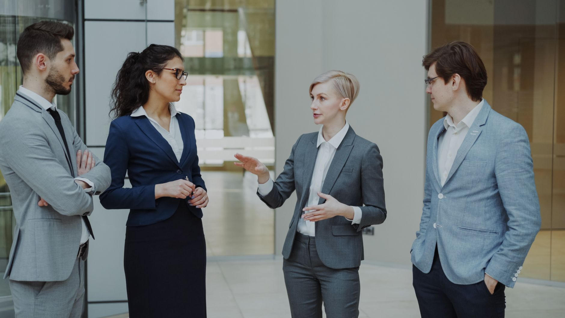 corporate meeting with professionals in office
